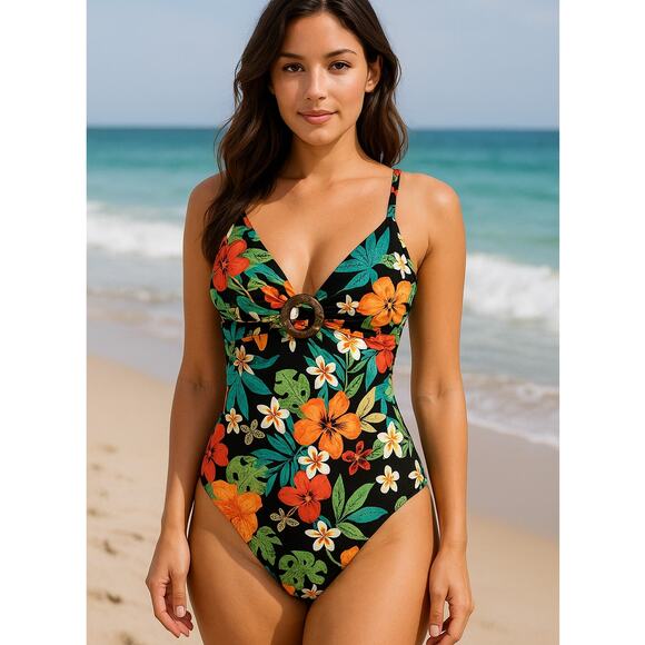 COCO REEF tropical floral aloha print one piece swimsuit with underwire size 34C - Picture 1 of 7